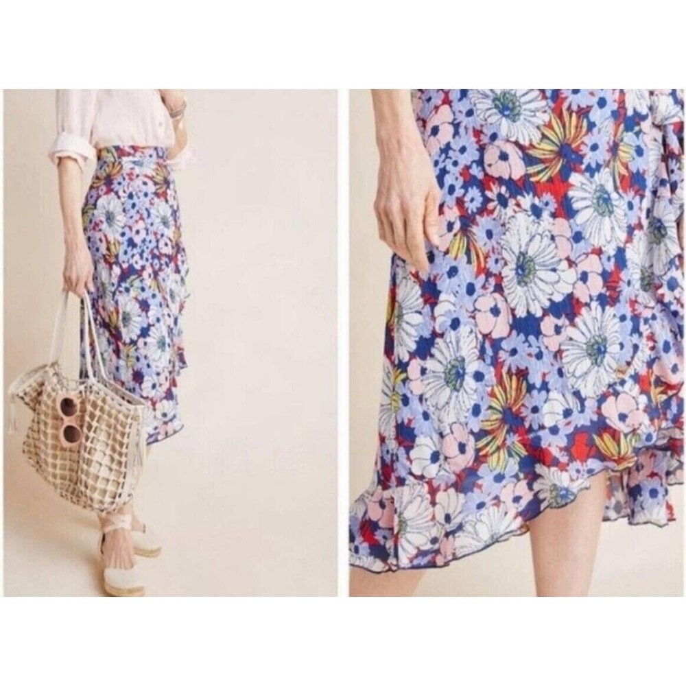 Anthropologie Maeve Size XS Sybil Floral Wrap Skirt Tie Ruffle Trim Cottagecore